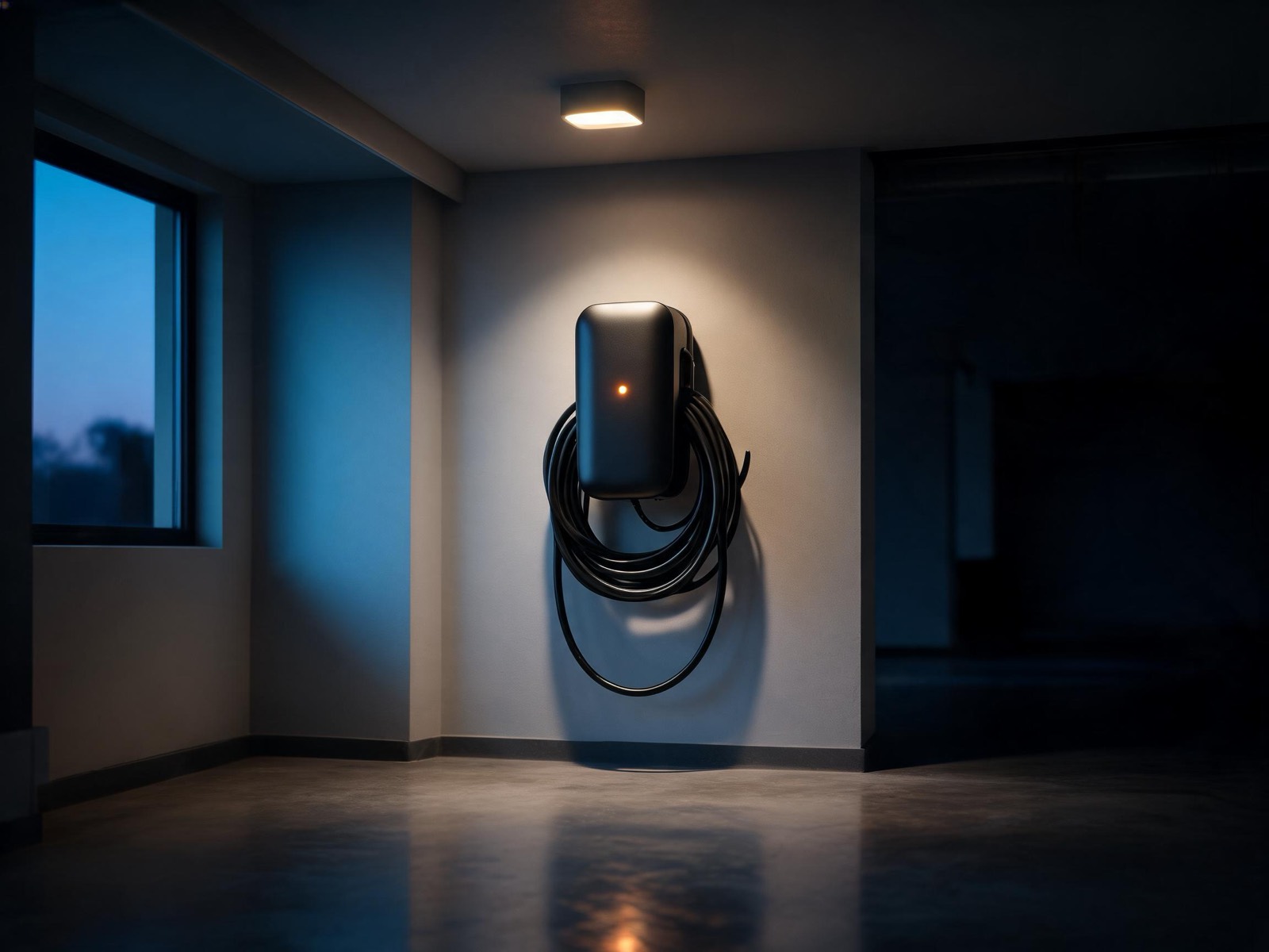 Borne de recharge 240 V de niveau 2 installée dans un garage